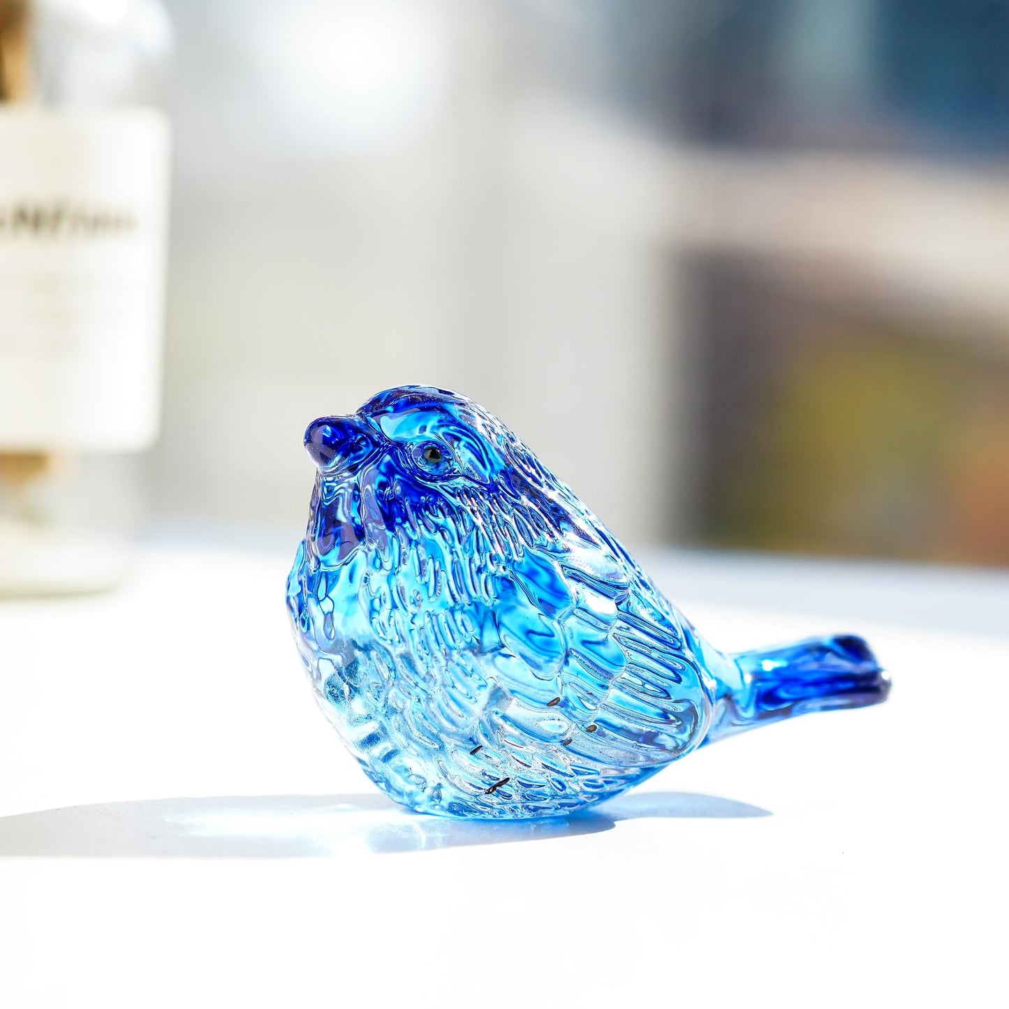 H&D HYALINE & DORA Blue Glass Bird Figurines Bird Gifts for Bird Lovers Women Crystal Glass Animal Figurine Collectible for Home Shelf Decor