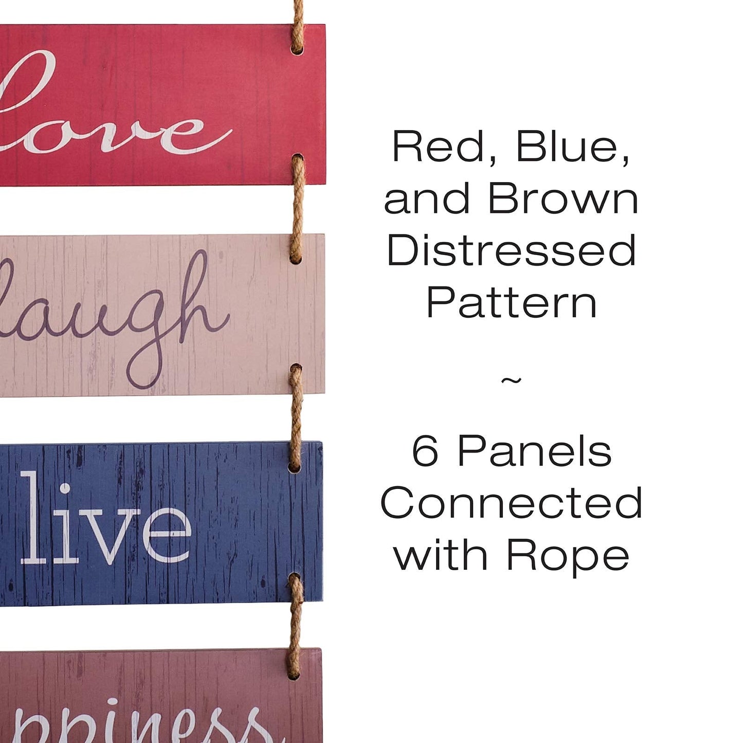 EXCELLO GLOBAL PRODUCTS Large Hanging Wall Sign: Rustic Wooden Decor (Home, Family, Love, Laugh, Live, Happiness) Hanging Wood Wall Decoration (11.75" x 32")