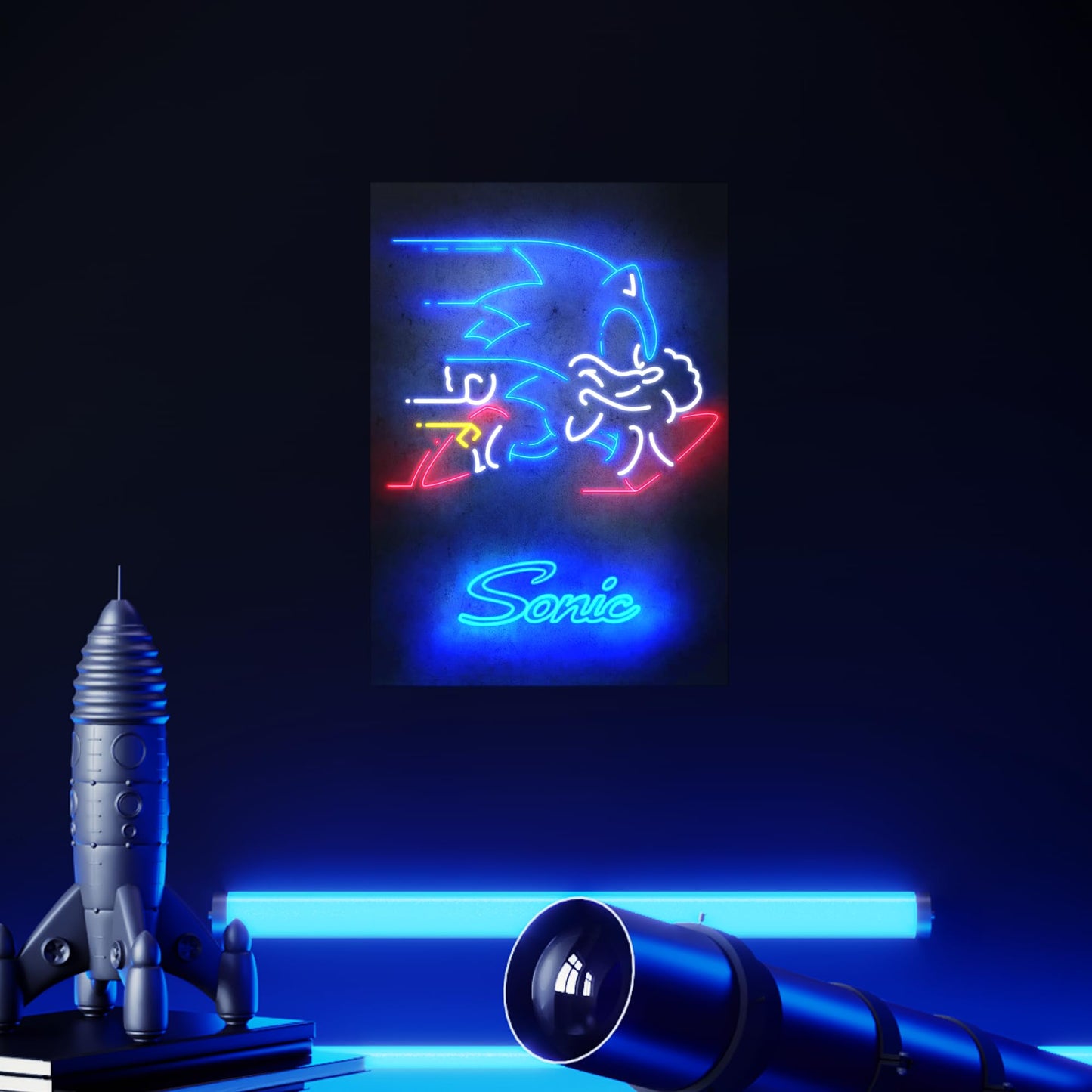 Displate Metal Poster Sonic the Hedgehog - Classic Neon - Neon Speed Silhouette - Collectible Gift - Wall Art Decorations Metal Sign for Room Decor Movie Posters 12.6x17.7 in