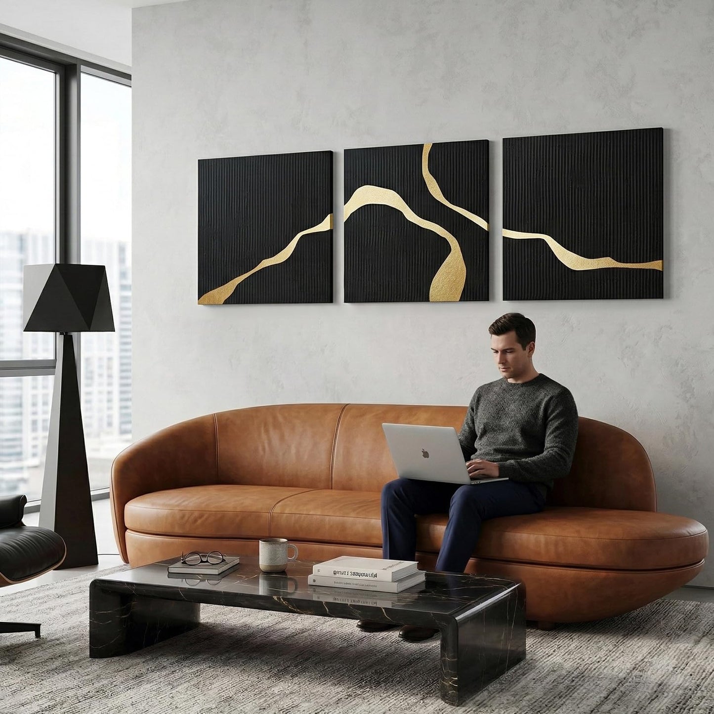 JUHOME Hand-Painted Thick Textured 3D Curve in Plaster Abstract Neutral Wall Art, Contemporary Minimalist Canvas Oil Painting Wall Decor,Home Decorative Art Painting