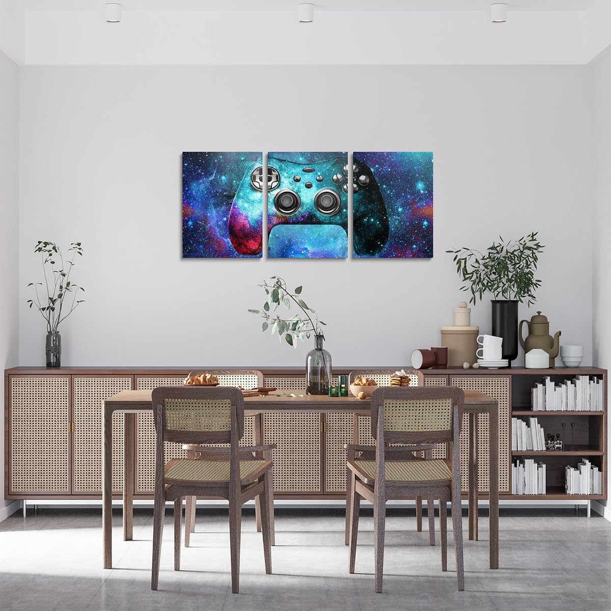 Feelyou Gamer Office Wall Decorations Artwork Posters for Kids Boys Video Game Universe Galaxy Picture Wall Decor Chic Starry Sky Gaming Canvas Wall Art 12" x 16" 3 Piece Wall Painting