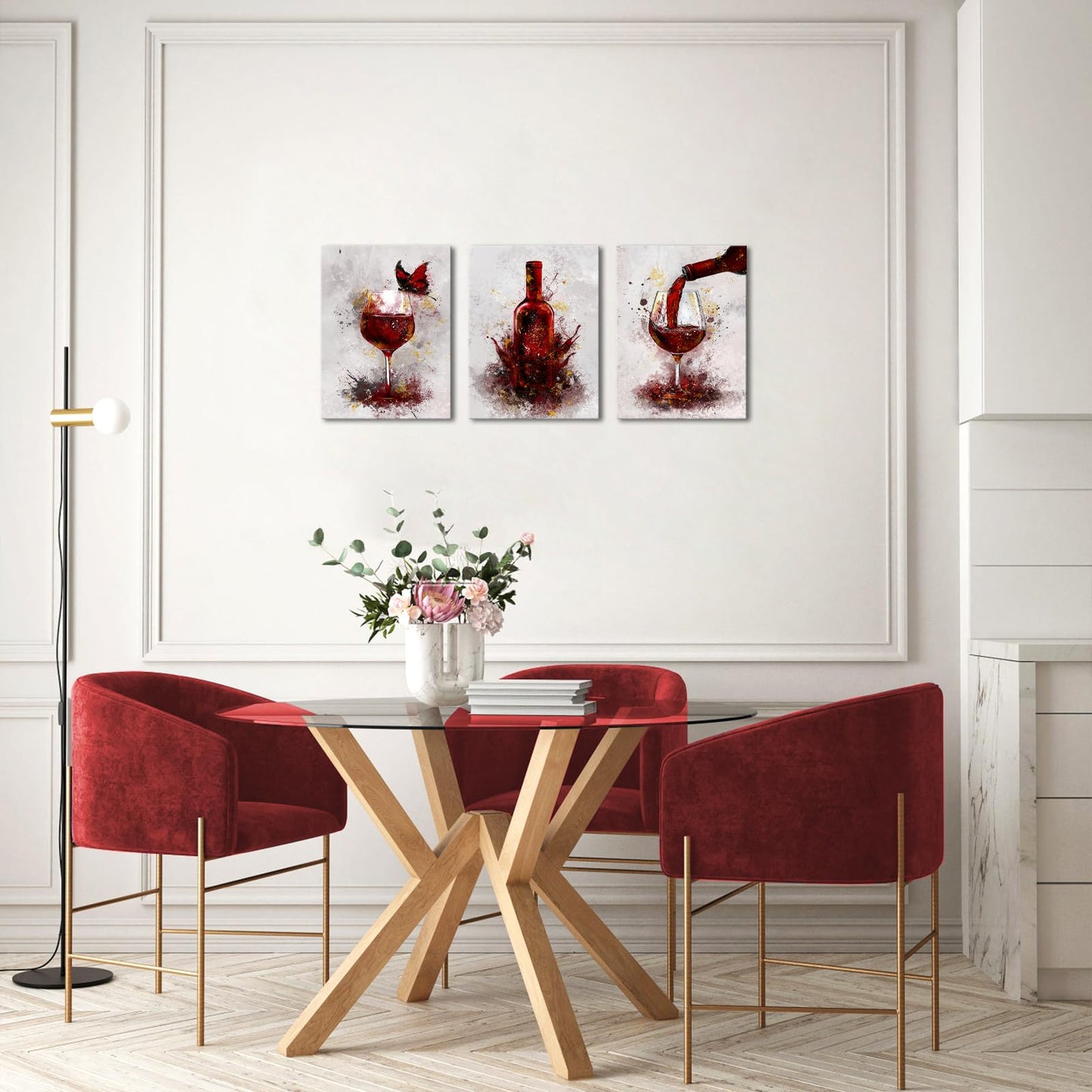 Conipit Wine Wall Decor for Dining Room Wine Glass Wall Painting Red Wall Pictures Prints Artwork Bar Restaurant Decoration 12x16inch per each