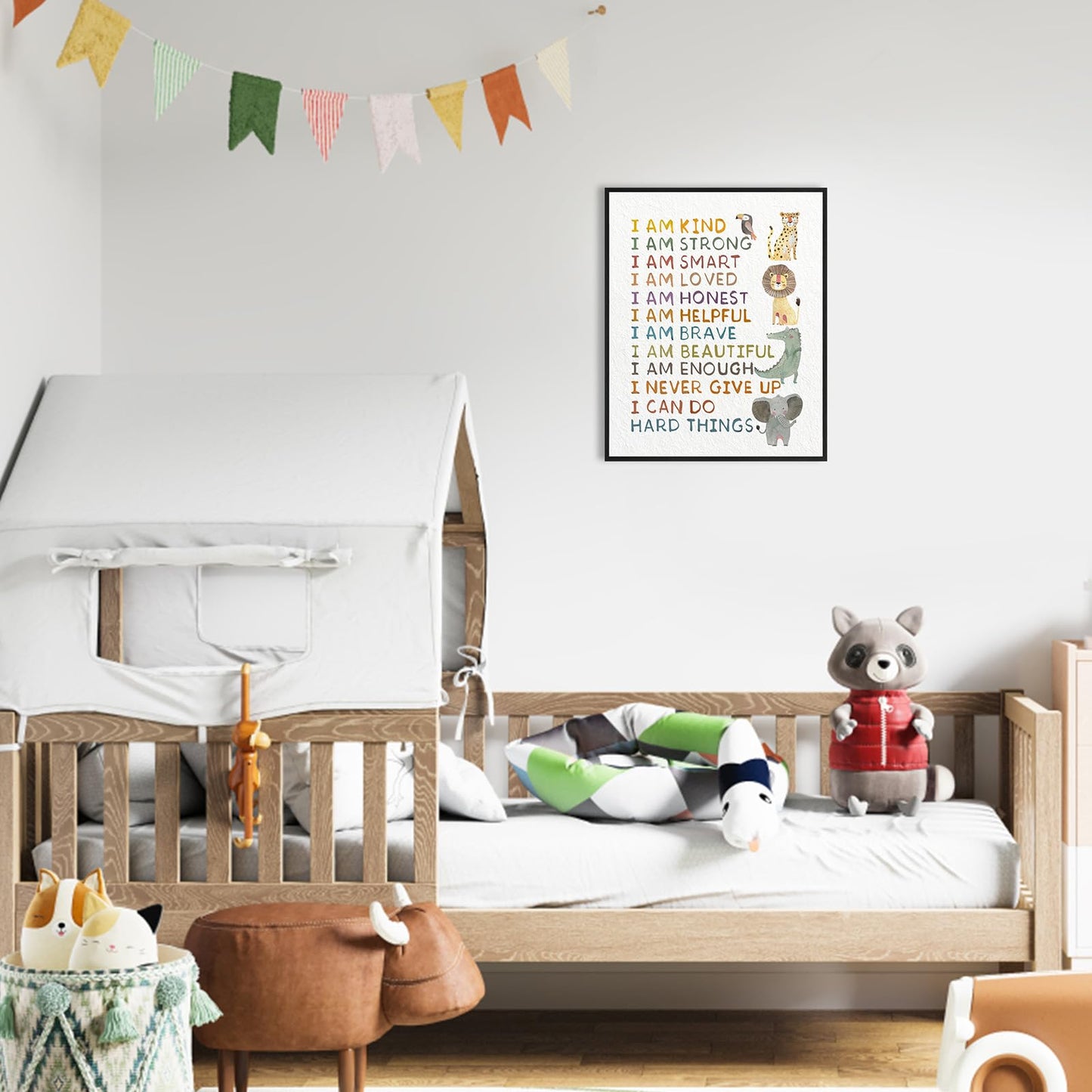 Jungle Safari Nursery Wall Decor: Hold Him a Little Longer Quote Kids Wall Art Framed 12"x15",Giraffe Lion Animal Picture Posters Nursery Art Wall Hanging Decor for Toddler Baby Boys' Rooms