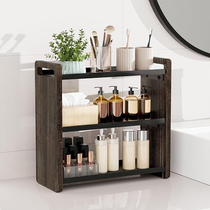 Bathroom Counter Organizer,Bathroom Counter Shelf,Bathroom Organizers,Under Sink Organizer,Cologne Organizer for Men,Colognes Stand,Cologne Cabinet,Vanity Shelf(Brown 3 Tier)