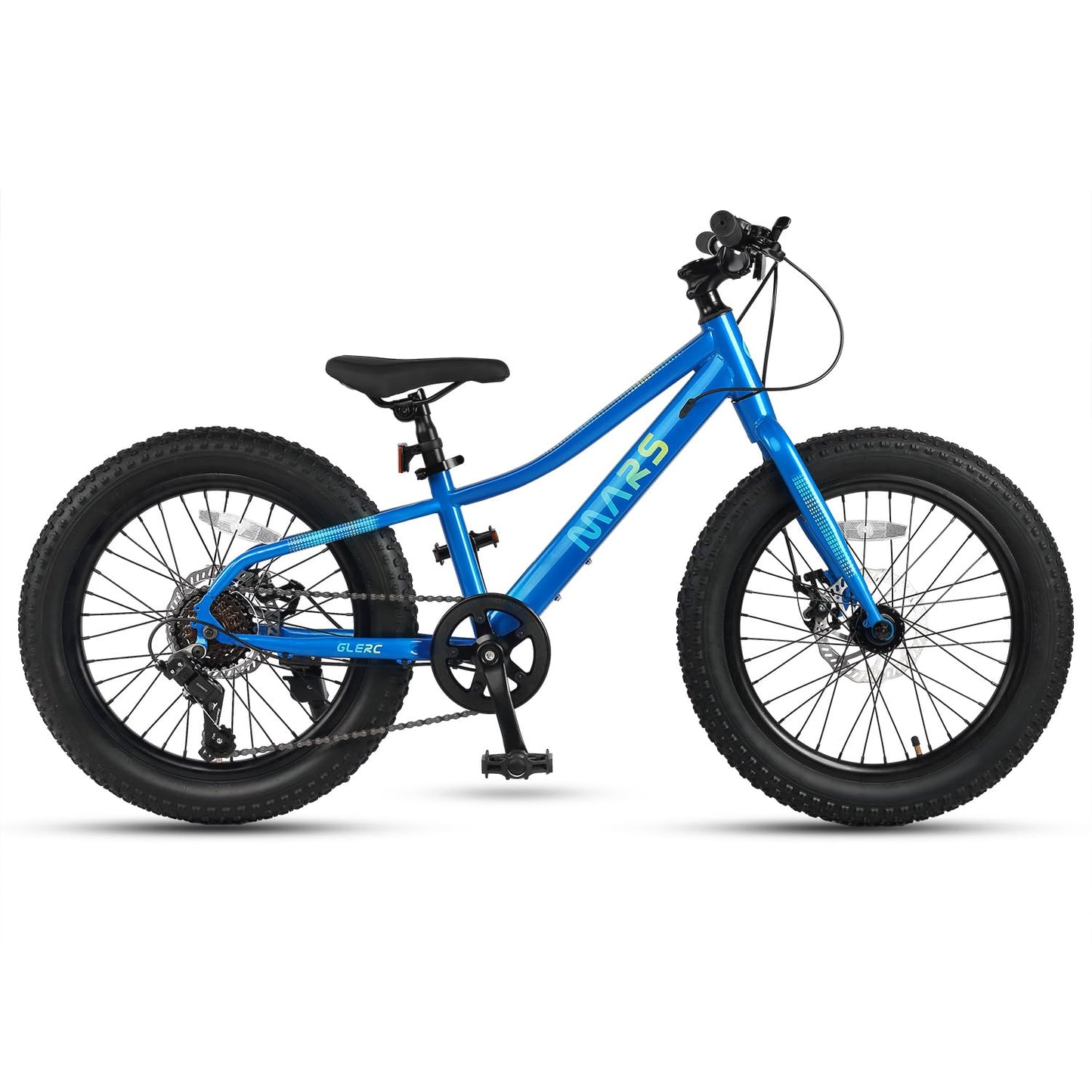 Glerc Mars Kids Mountain Bike, 24 Inch Fat Tire Bike for Teen Ages 8-14 Year Old, Bicycle with 2.8-Inch Wide Tires and 6 Speed Drivetrain, Blue