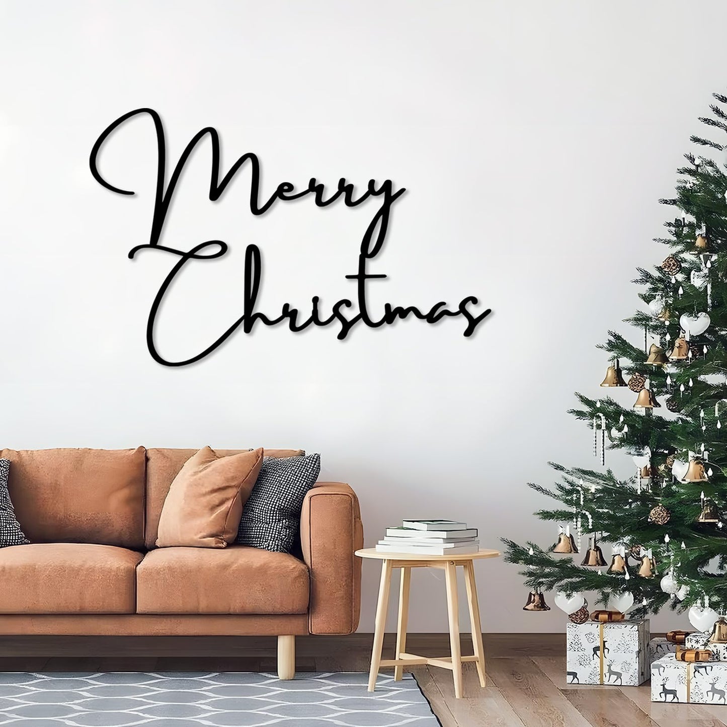 SZI Merry Christmas Metal Wall Art, Minimalist Christmas Wall Decor, Metal Christmas Sign for Living Room, Holiday Home Decor (Silver, 24"x15"|60x38cm)