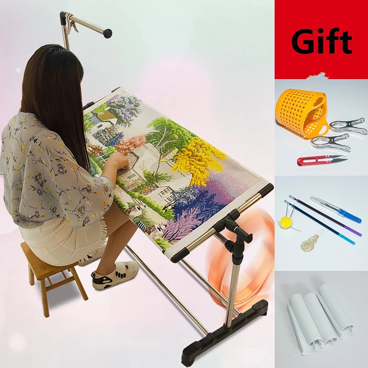 Adjustable Embroidery Stand, Needlework Floor Frame, Height Adjustable Cross Stitch Craft Stand, Standing Embroidery Lap Table, for Art Craft Sewing Holder