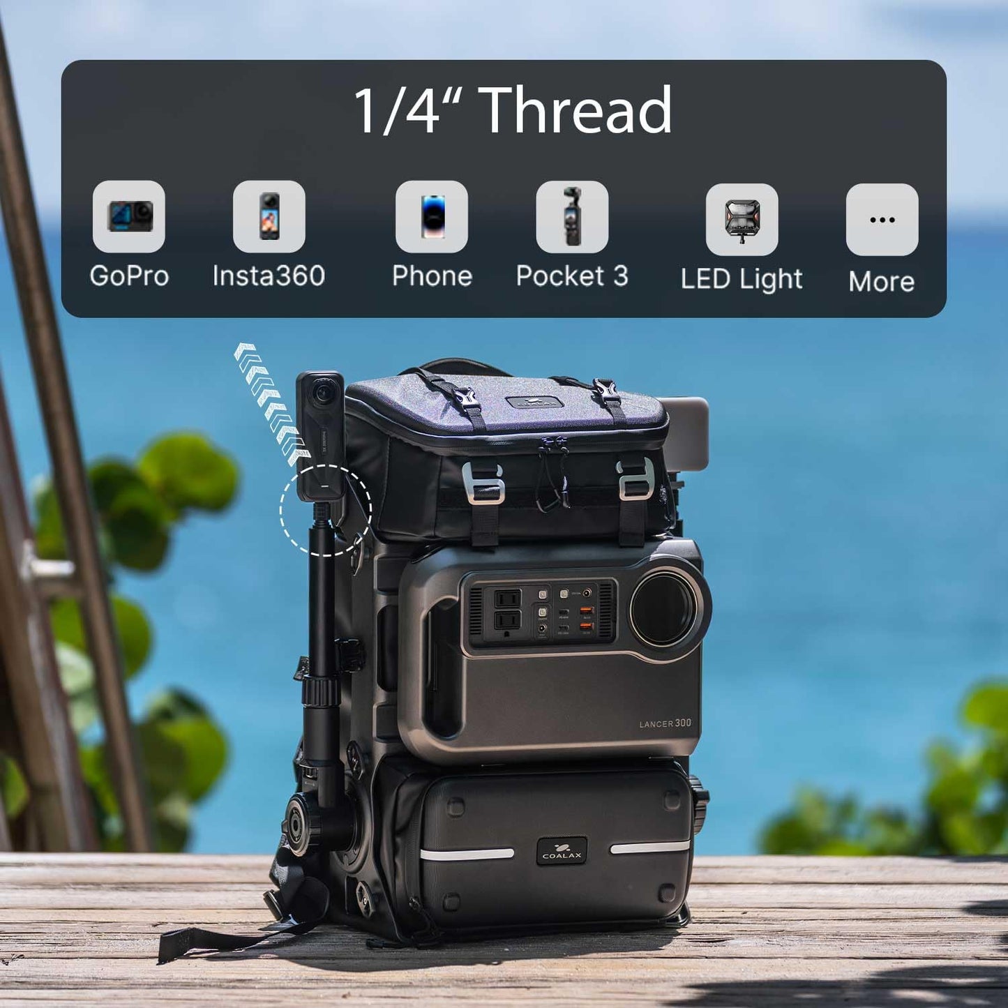 COALAX LANCER 100 Travel Camera Backpack with 96Wh Portable Power Station, Modular Hard Shell Photography Bag with Magic Arm, IPX5 Waterproof Drone Backpack Fits 16" Laptop (Black)