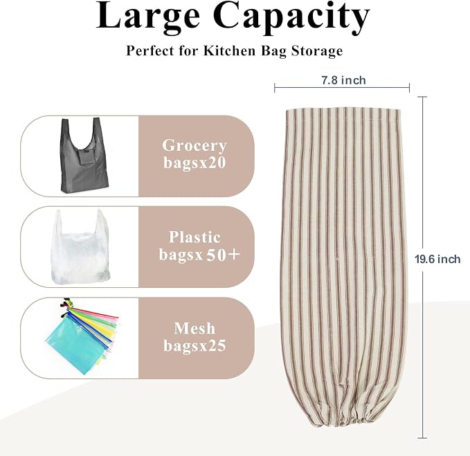 TOGETRUE Plastic Bag Holder, Wall Mount Grocery Bag Holder, Reusable Trash Bags Organizer for Home Kitchen Pantry Decor (Brown)