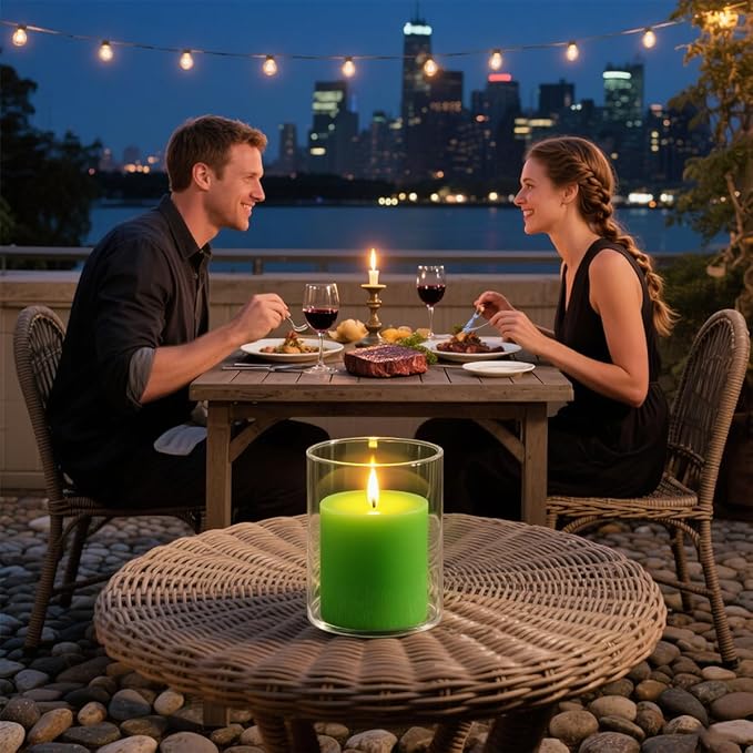 Set of 3 Different Size Light Green Pillar Candles, Unscented Dripless 2.75x3, 2.75x4, 2.75x6 Inch Long Lasting Cylinder Wax Candles for Home Power Outage Dinner Table Decoration
