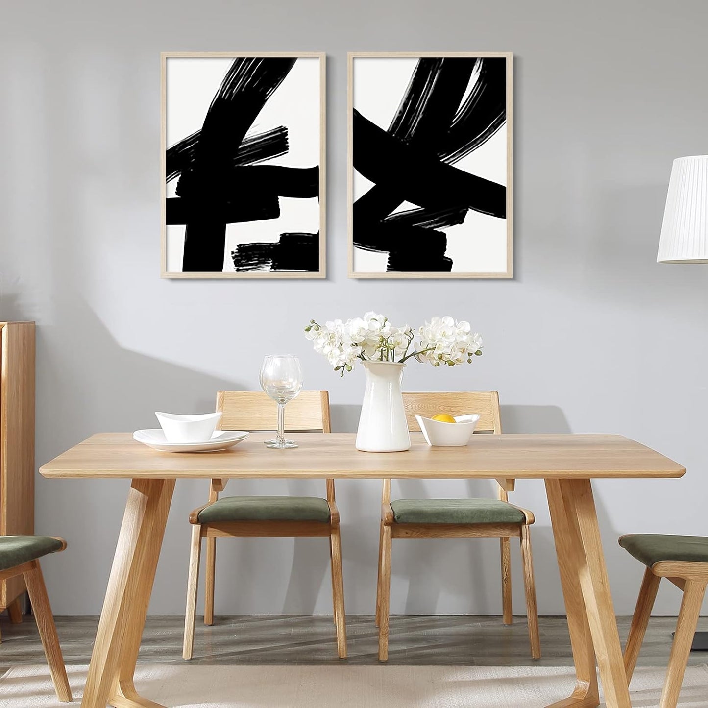 2Pcs Framed Black and White Abstract Thick lines Wall Art Canvas Prints Modern Minimalist Gallery Picture Posters Brush Stroke Wall Decor Living Room Bedroom Office 12x16 Inch Ready to Hang