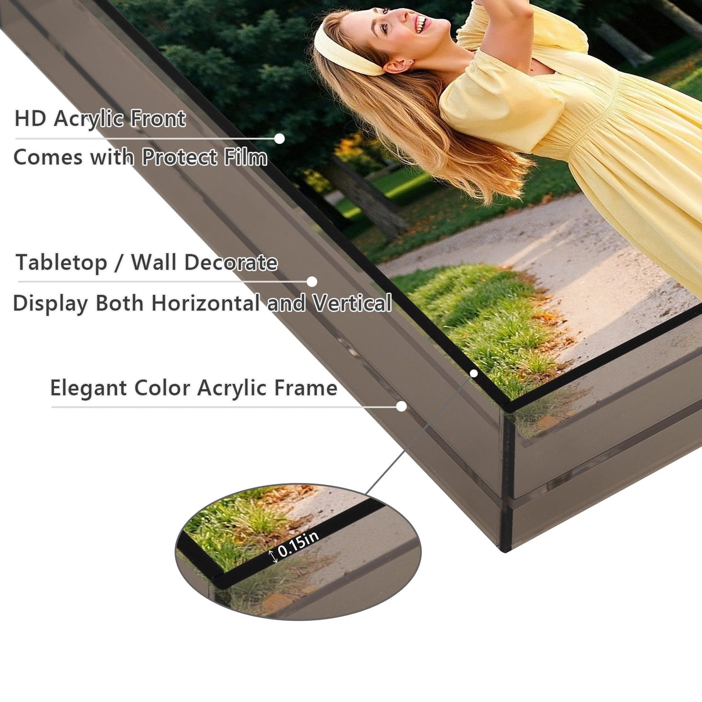 5x7 Acrylic Picture Frame Black - Clear Floating Photo Frames for 5 x 7 Inches Art Print - Individual for Tabletop Display - With Hangers for Wall Mount Horizontal or Vertical - 1 Pack