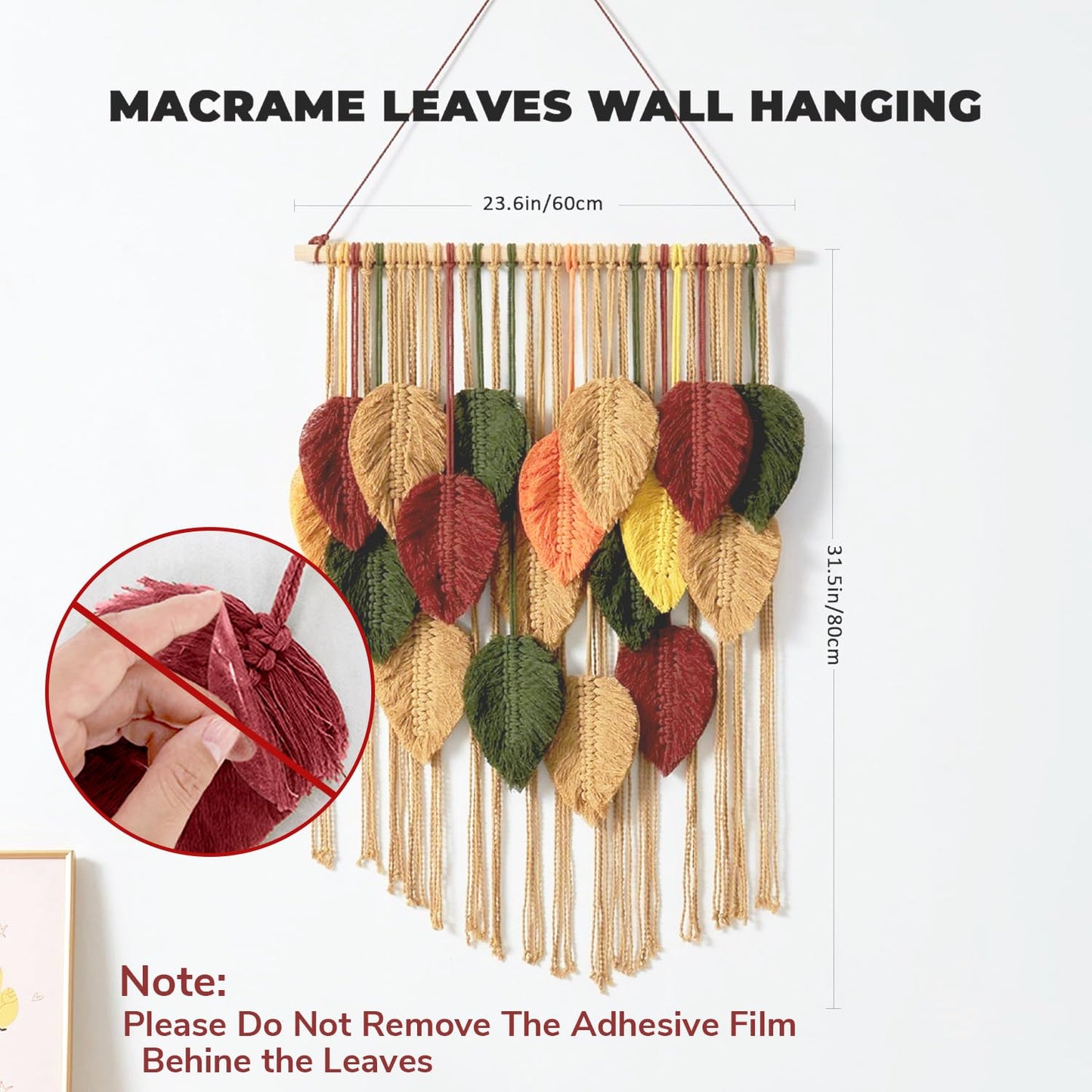 Macrame Leaf Wall Hanging Boho Wall Tapestry Handmade Woven Wall Decor Crochet Wall Art for Home Office Apartment (23.6" W x 31.5" L)