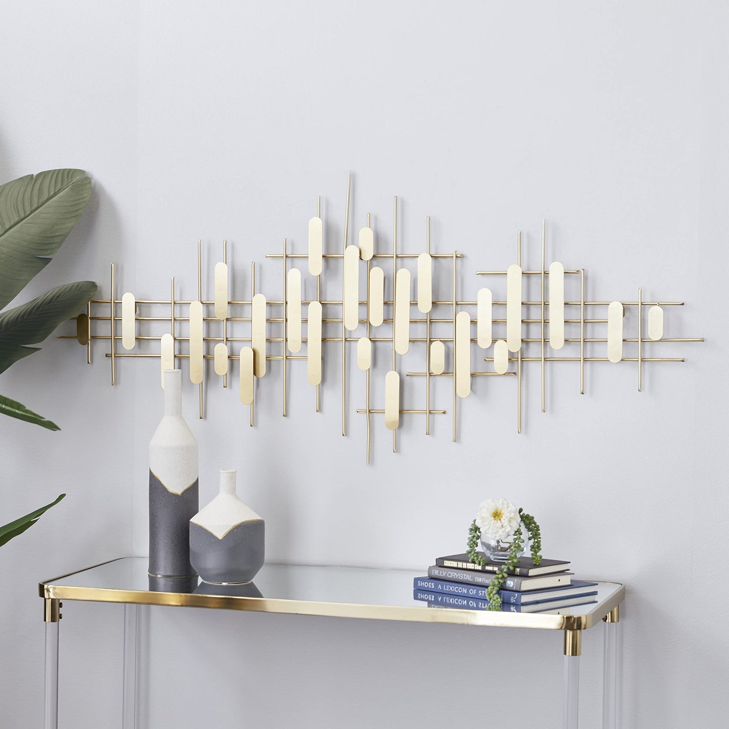 CosmoLiving by Cosmopolitan Metal Geometric Home Wall Decor Geometric Layered Wall Sculpture, Wall Art 58" x 2" x 25", Gold