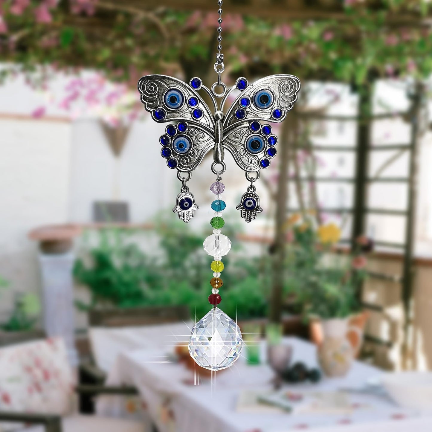 Persofine Window Hanging Suncatcher with Crystal,Blue Butterfly Garden Hanging Rainbow Maker Ornament (Butterfly)