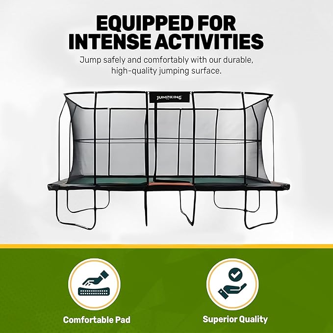 JumpKing Rectangle Trampoline Outdoor with Enclosure, Ladder, and Net, Large Recreational Trampoline for Kids and Adults, ASTM Compliant, Heavy Duty, Weather-Resistant, 1200LBS Capacity