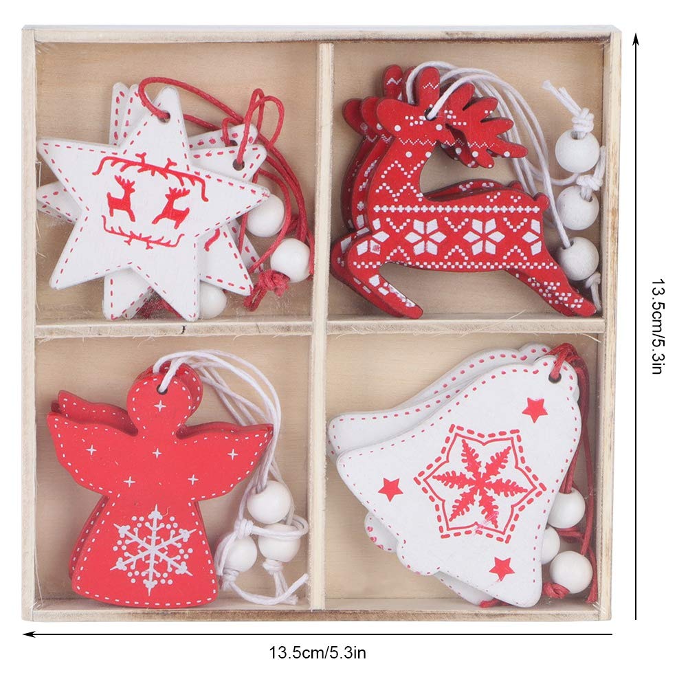 Yosoo 12pcs Christmas Tree Hanging Pendant, Wooden Christmas Decoration with Ropes, Multi Color, Traditional with Whimsical Motifs