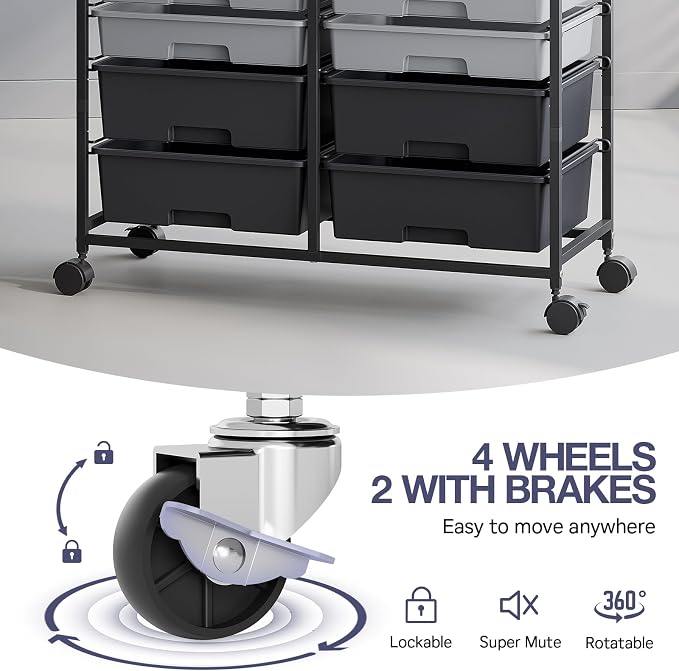 Rolling Storage Cart with 12 Drawers, Wooden Tabletop Utility Cart for Craft Storage, Art Supply Storage & Home Office Organization, Teacher Cart with Wheels for Classroom Organization, School (Grey)