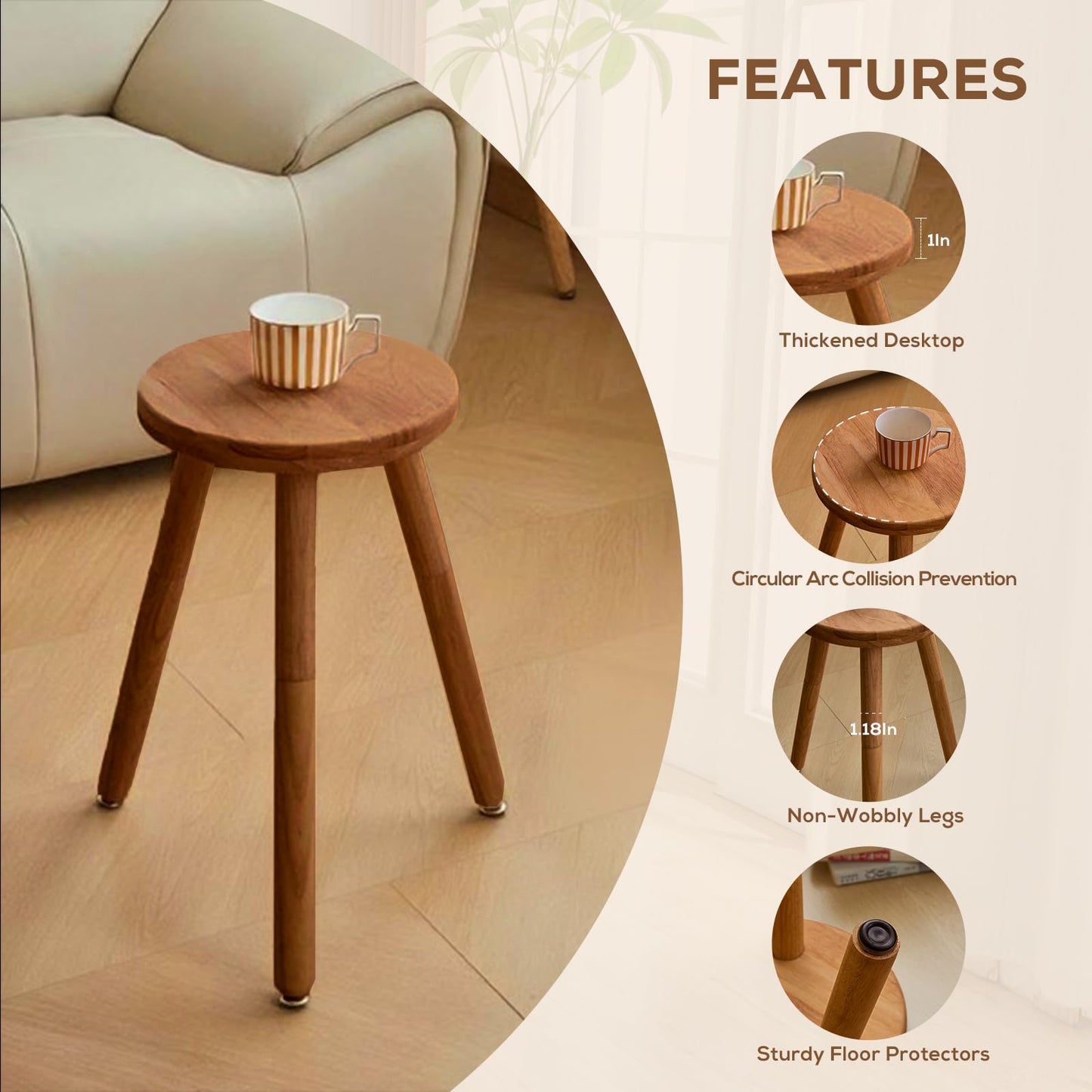 Yangqier Small Round Side Table Adjustable Height Solid Wood Drink Table Indoor Tall Plant Stand Multi-Use Accent Stool-11‘’D × 20“H (Walnut)