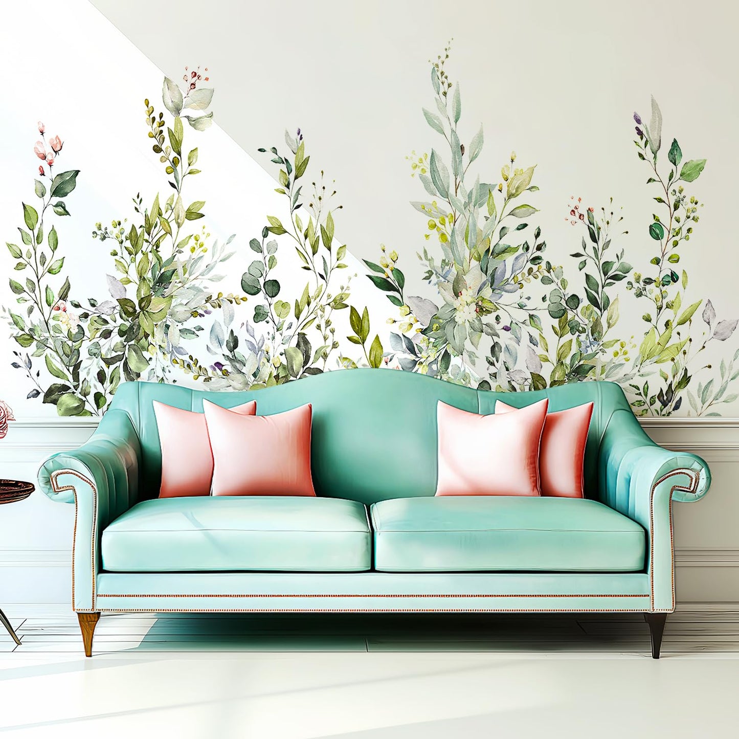 VePret Green Plants Leaves Wall Decals Peel and Stick, Large Floral Flowers Wall Stickers, Removable Vine Home Decor Art for Bedroom Living Room Classroom Office