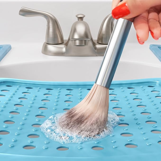 Sink Topper Bathroom Counter Cover & Storage Saver, Foldable Mat for Hot Tools, Hair Styling & Makeup, Beauty Brush Cleaning Mat, RV Camper Sink Cover & for Small Spaces (Standard Pacific Blue)
