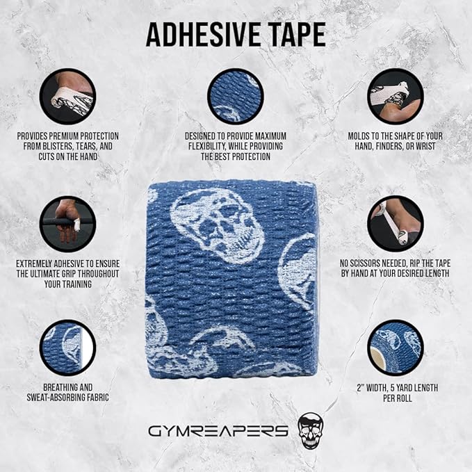 Gymreapers Hook Grip Weightlifting Tape (3 Pack) Premium Adhesive Thumb Skull Tape for Finger Protection, Powerlifting, Exercise & Cross Training - Athletic Sweat Proof Tape