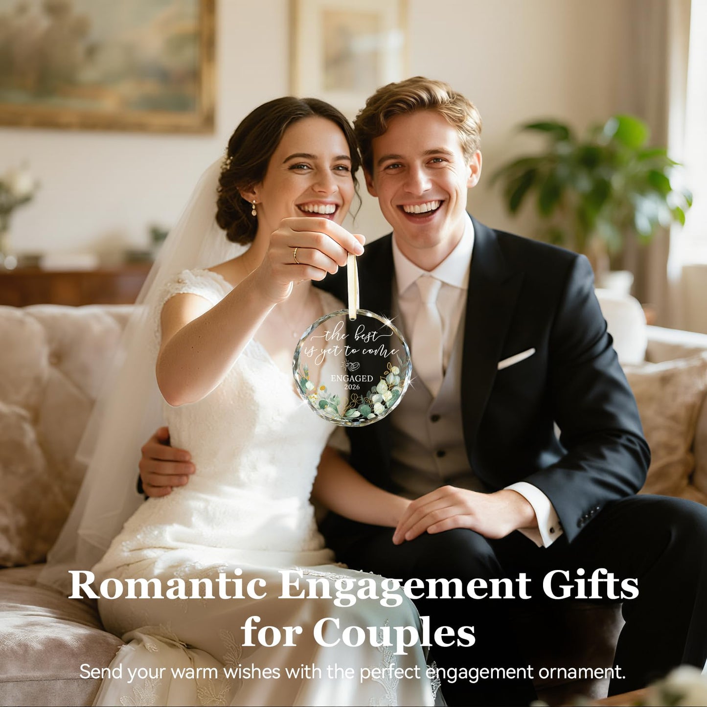 Emibele Engagement Gifts for Couples, Crystal Glass Engagement Gift for Newly Engaged Couples, Fiancee, Fiance, Just Engaged Decorations Bride to Be Gifts for Her, Round Crystal Ornament 2026