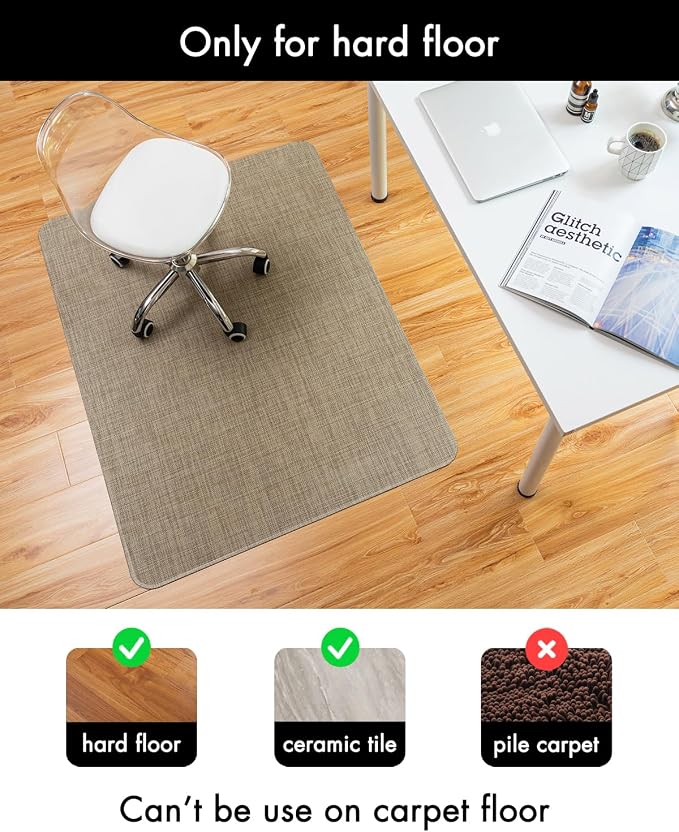 BARoyal Office Chair Mat for Hardwood Floor Under Desk Computer Rolling Chair Mat for Wood/Tile Floor Non-Slip Heavy Duty Desk Rug PVC Plastic Hard Floor Protector 30" x 48"(Linen)