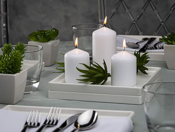 BOLSIUS 6 White Pillar Candles Bulk - 3x3 Inches Candle Set - 25+ Hours Clean Burning - No Palm Oil - 0% Animal Fat - Premium European Quality - Unscented Dripless Dinner Pillars