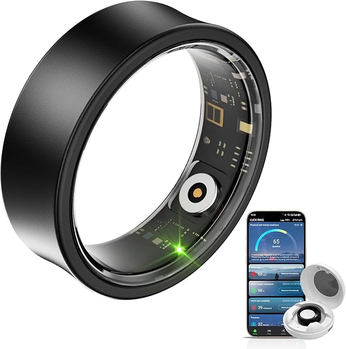 Smart Ring for Women Men, Health Fitness Tracker, 10ATM Waterproof Ring for iOS and Android, No Subscription Fee (Black, 8)