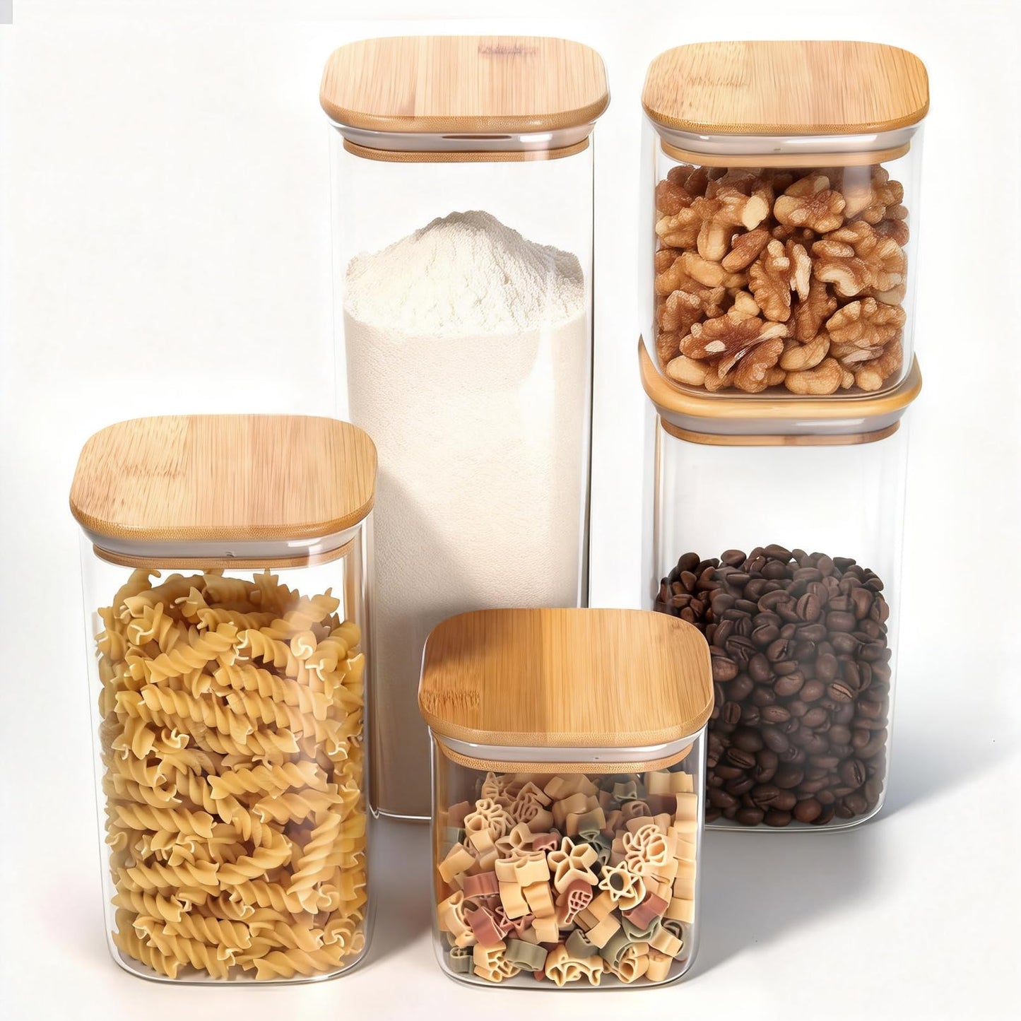 77L Glass Storage Containers with Lids [Multi-Size Set of 5], Airtight Glass Canisters for Kitchen & Pantry Organization, Clear Food Jars for Pasta, Cereal, Flour, Sugar, Coffee, Nuts & Snacks