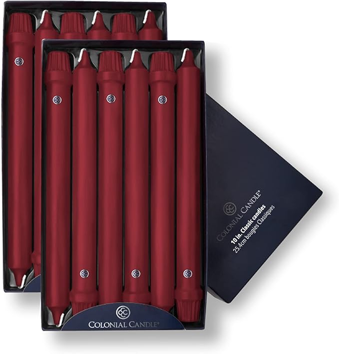 Colonial Candle NCC10.1620 Traditional Cranberry Taper Candles, 10", Maroon, Burgundy, Red