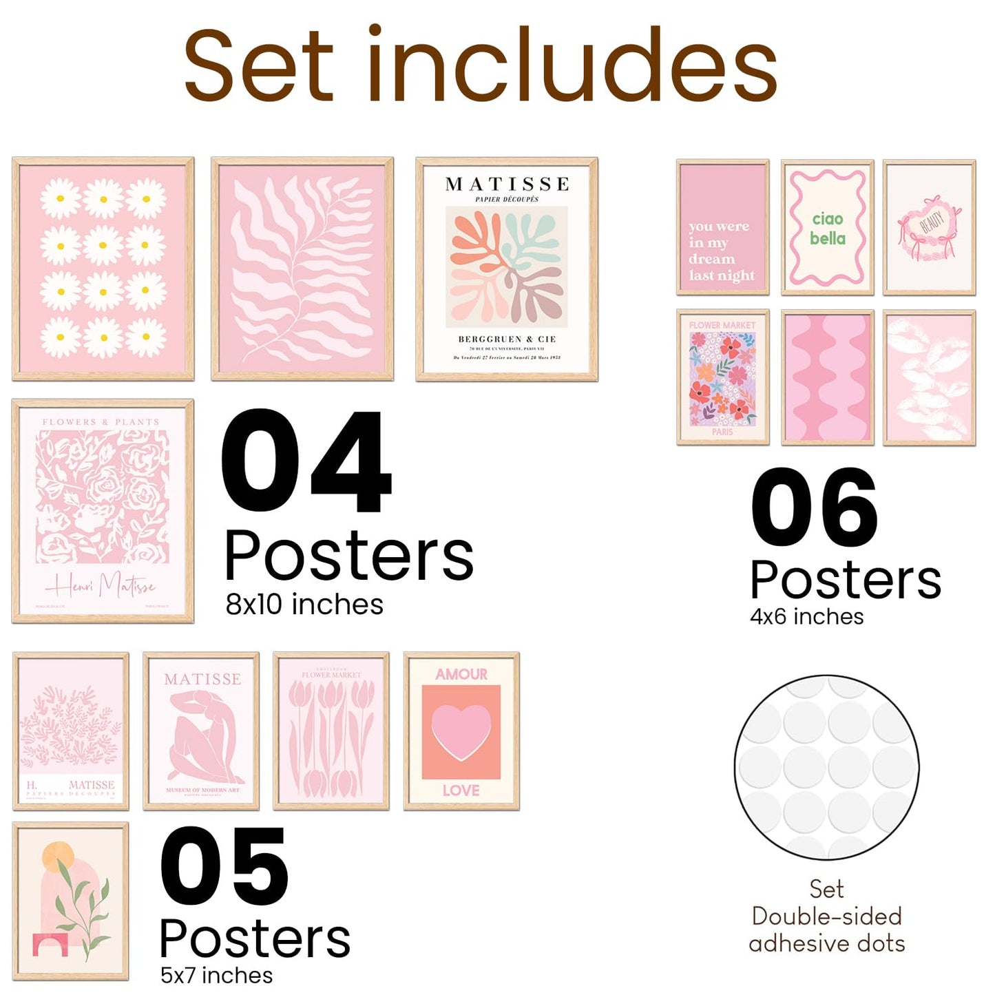 TRAMIN 15 Pcs Pink Wall Decor Aesthetic Pictures, Abstract Danish Pastel Prins, Matisse Wall Art Pink Posters for Room Aesthetic, Light Pink Dorm Wall Decor for College Girls Bedroom (8x10 Unframed)