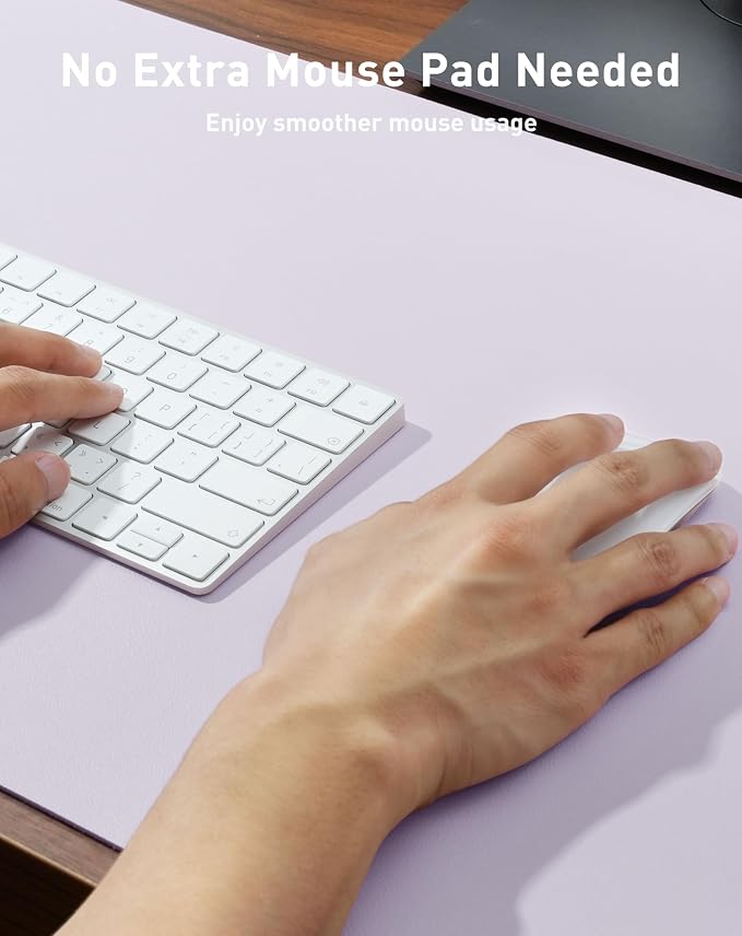 Aothia Faux Leather Desk Mat - Large Mouse Pad, Non-Slip PU Leather Blotter, Waterproof Writing Surface for Office and Home (Soft Lavender, 40" x 24")