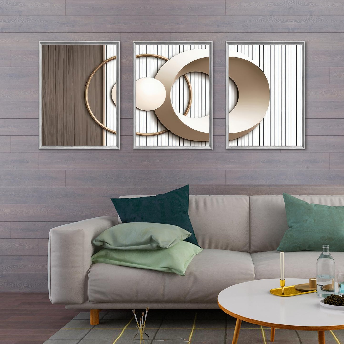 SFXYRTAH 3PCS Modern Geometric Wall Art Set Gold and Beige Abstract Canvas Prints Minimalist Circle Design Wall Picture Posters for Living Room Bedroom Office Decor Unframed