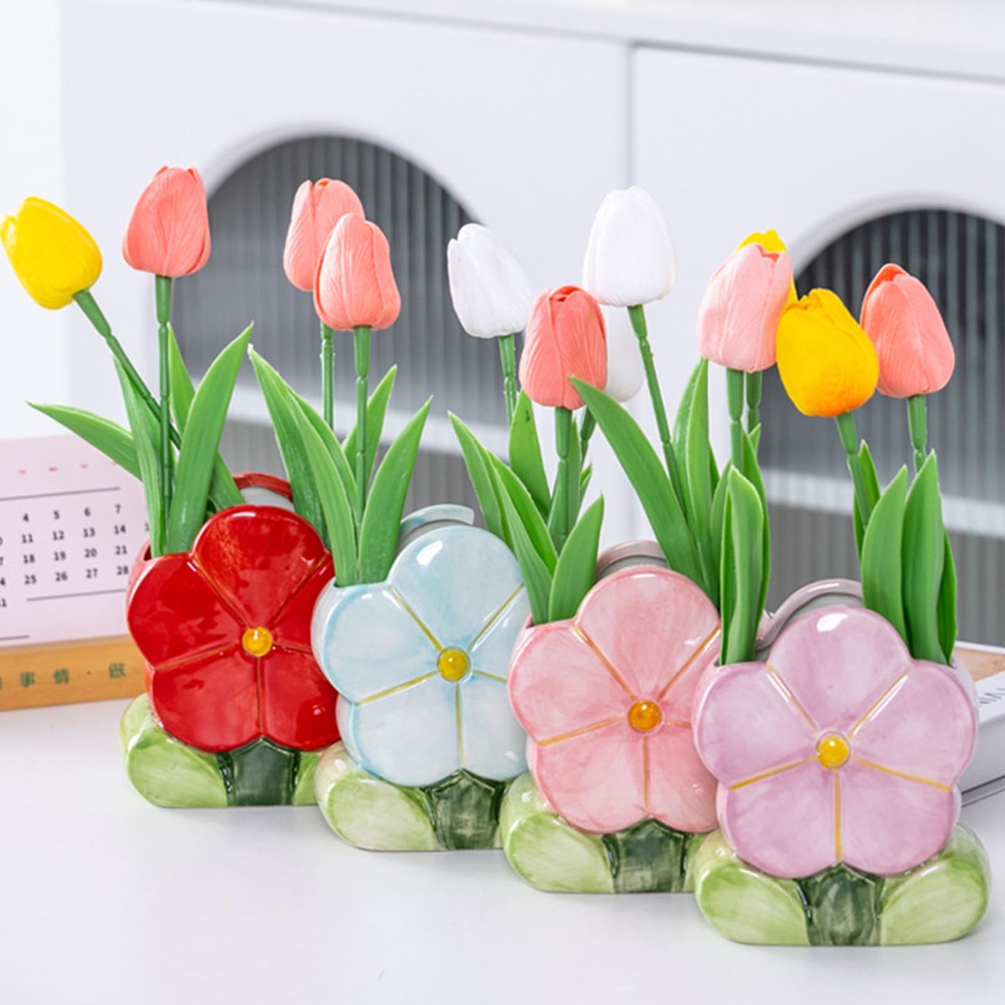 Busnos Pink Makeup Brush Holder Pen Holder for Office Desk Accessories Aesthetic Pencil Holder Cute Flower Home Decor Birthday Gifts for Women Vanity Toothbrush Holder Kawaii Kitchen Utensil Holder