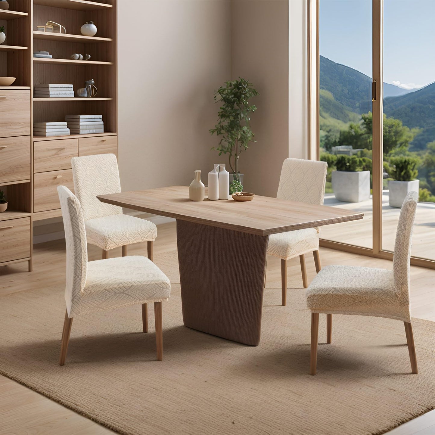 YUEANG Chair Covers for Dining Chairs,100% Waterproof Dining Chair Covers Set of 4,Removable Stretch Parsons Slip,Washable Seat Protector for Kitchen Beige