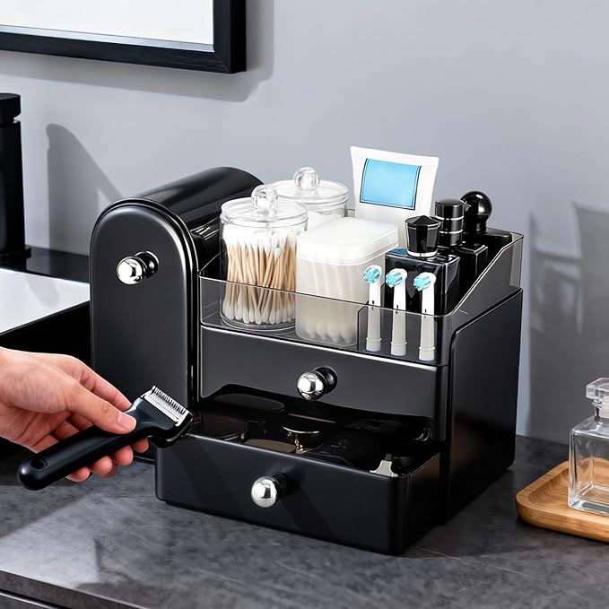 Makeup Organizer,Vanity Organizer with Makeup Brush Holder,Large Skincare Organizers with Drawers,Bathroom Countertop Organizer,Storage Lipstick,Perfume,Nail Polish,Beauty,Gifts for Woman