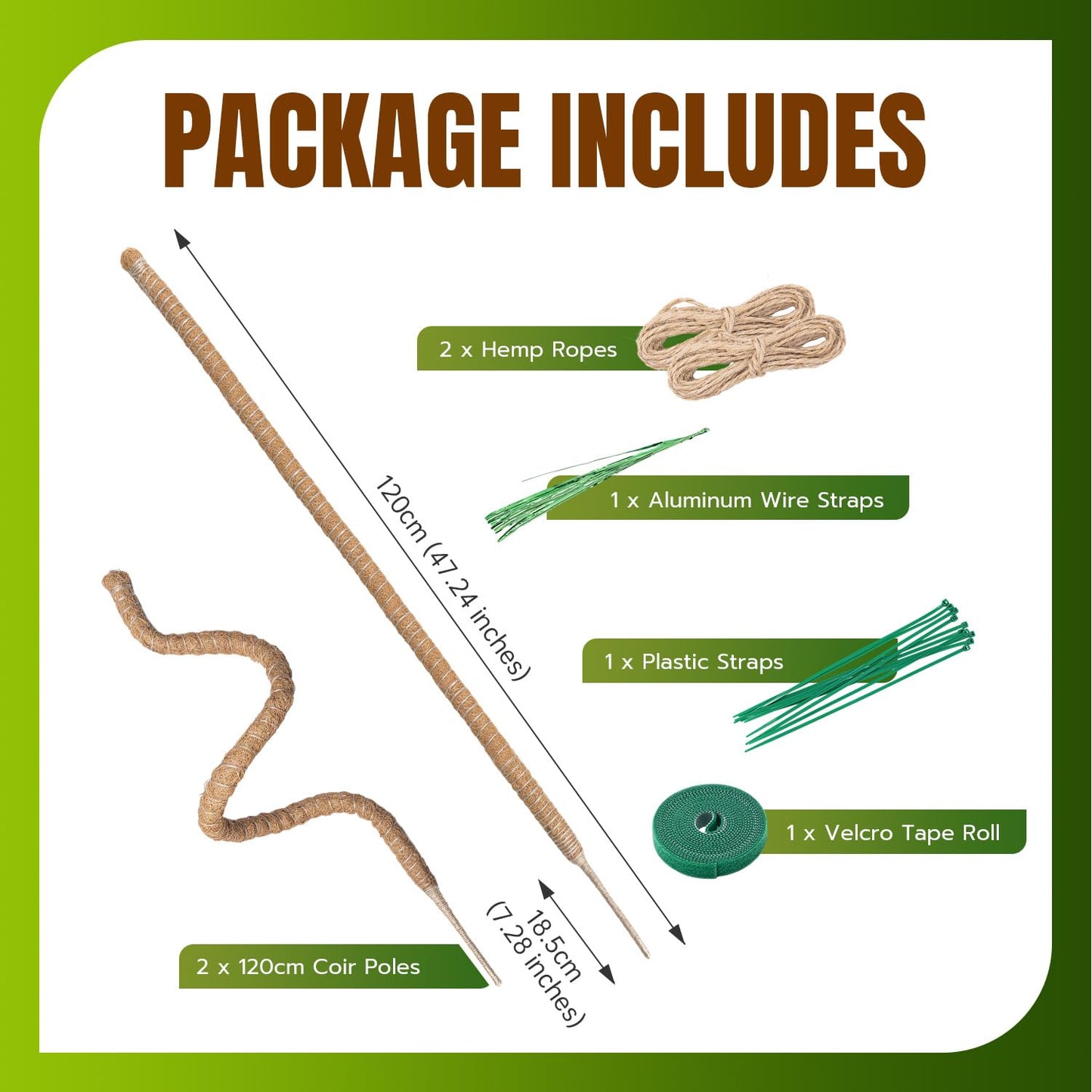 Mcbazel 2 Pack 47 Inch Bendable Moss Pole for Plants Monstera - Tall Coco Coir Plant Support Stakes for Large Indoor Climbing Plants Vines - Flexible Totem Stick Kit with Full Garden Ties