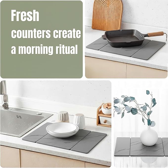 Stone Drying Mat for Kitchen Counter ,19.7"×14.7" Diatomaceous Earth Dish Drying Mat, Absorbent Drying Stone Mat for Modern Kitchen Countertop (Dark Gray, Medium)