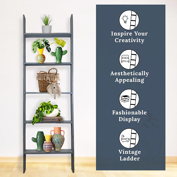 BARNWOODUSA Throw Blanket Ladder – Fully Assembled Reclaimed Wood – Rustic Decorative Ladder for Towels, Quilts, & More – Perfect Farmhouse Decor for Bathroom, Porch, or Living Room,5ft18.