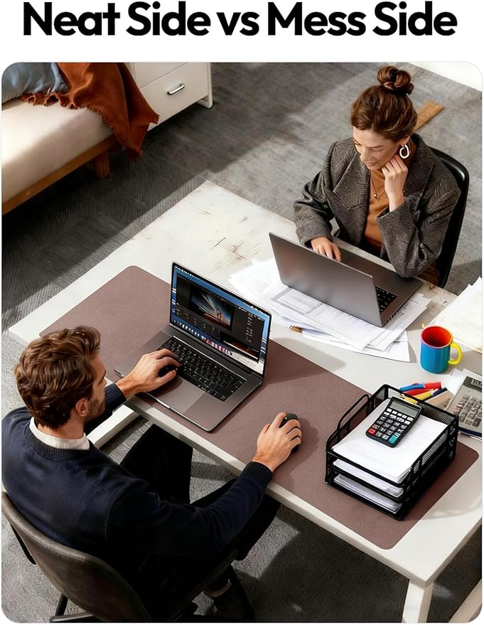 YSAGi Leather Desk Protector, Office Mat, Large Mouse Mat, Non-Slip PU Leather Blotter, Laptop Desk Mat, Waterproof Writing Pad for Office and Home(Chocolate, 42" x 17.2")