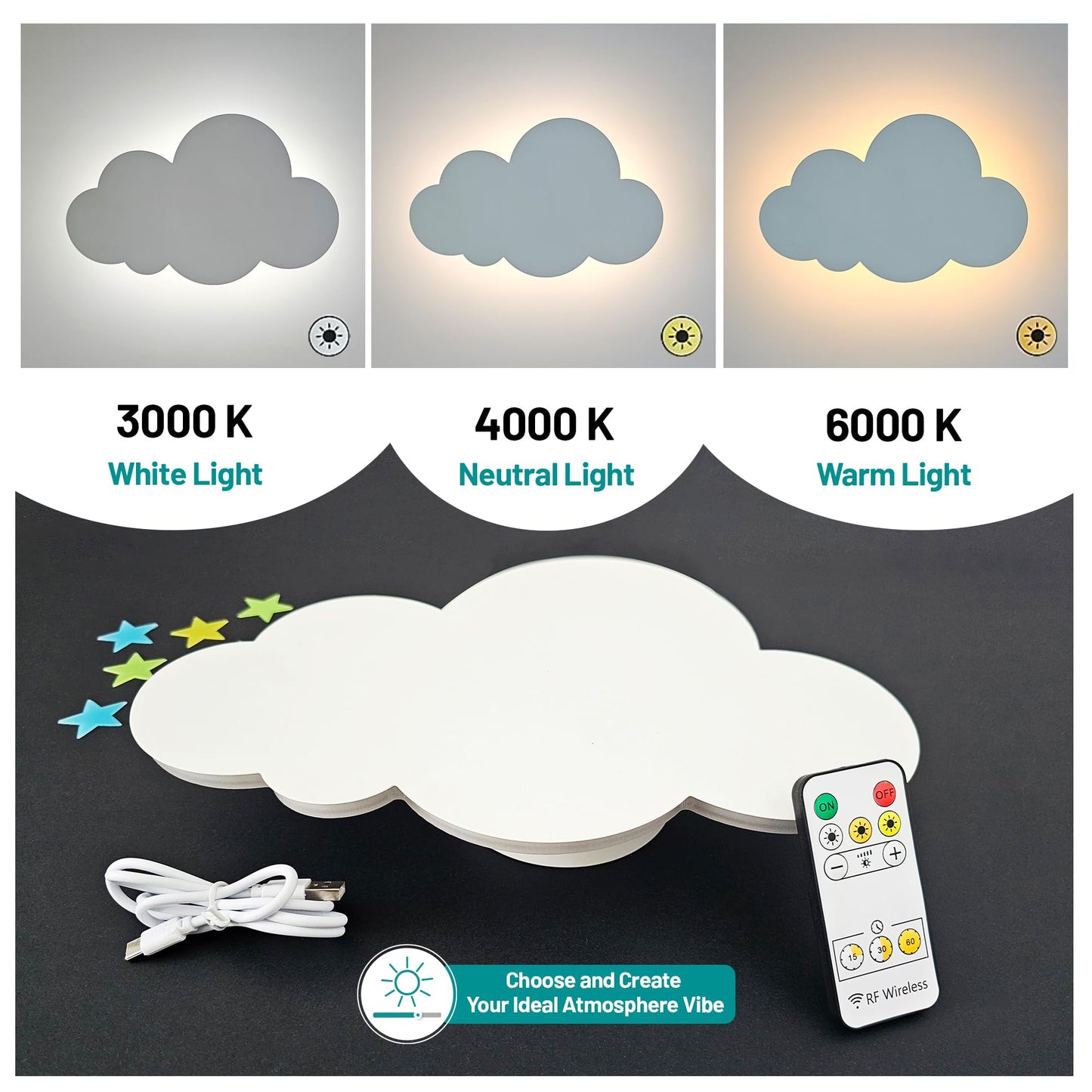 BAZENTI Cloud Lights - Nursery Decor Cloud Lamp, Rechargeable Baby Lamps with Remote, Hanging Lamp for Nursery, Kids Night Light with Timer & Touch Control (White)