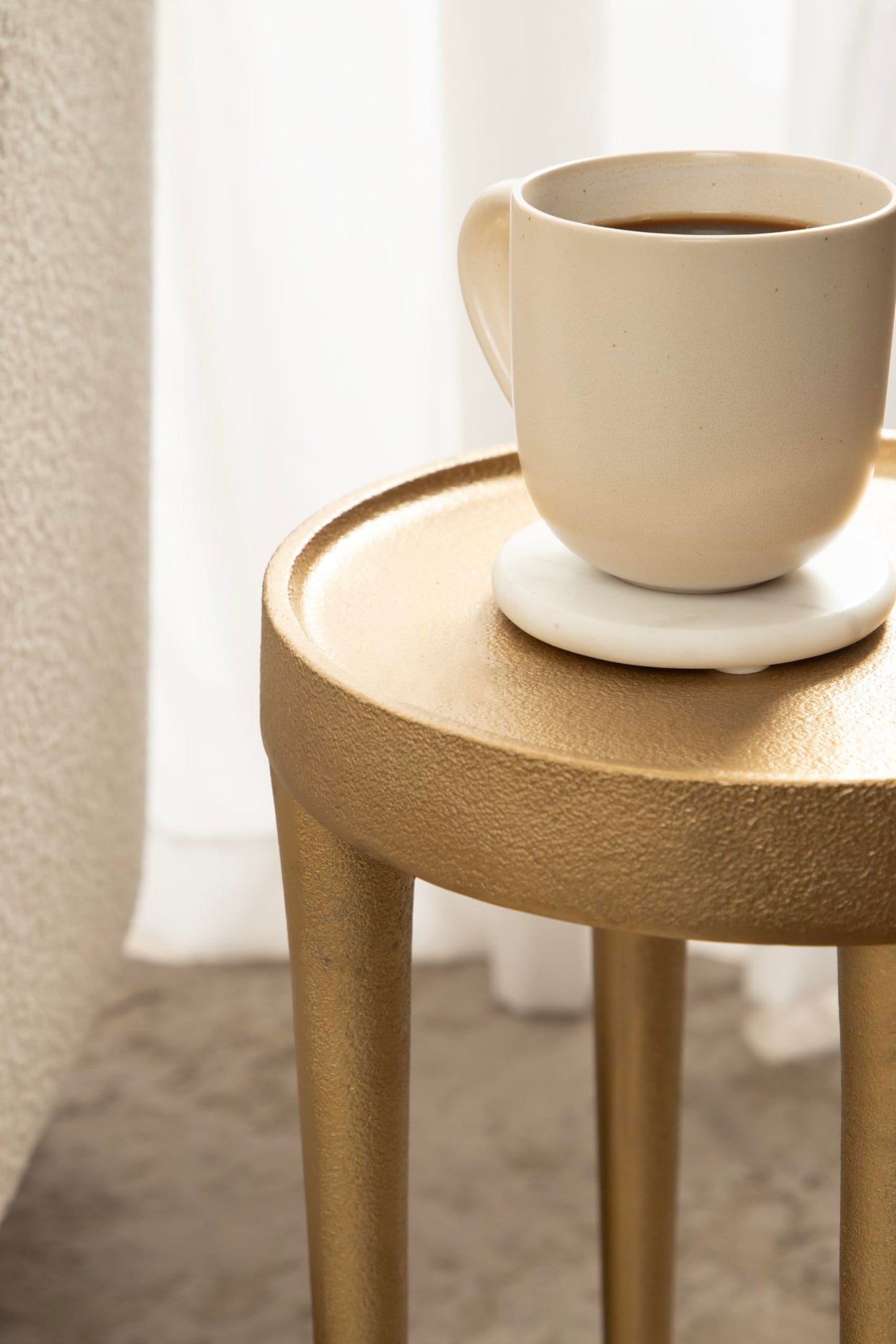 Kate and Laurel Rava Modern Metal Round Drink Table; 10 x 10 x 21; Gold; Cast Aluminum Accent Table for Use as Indoor Plant Stand or Living Room Decor Piece