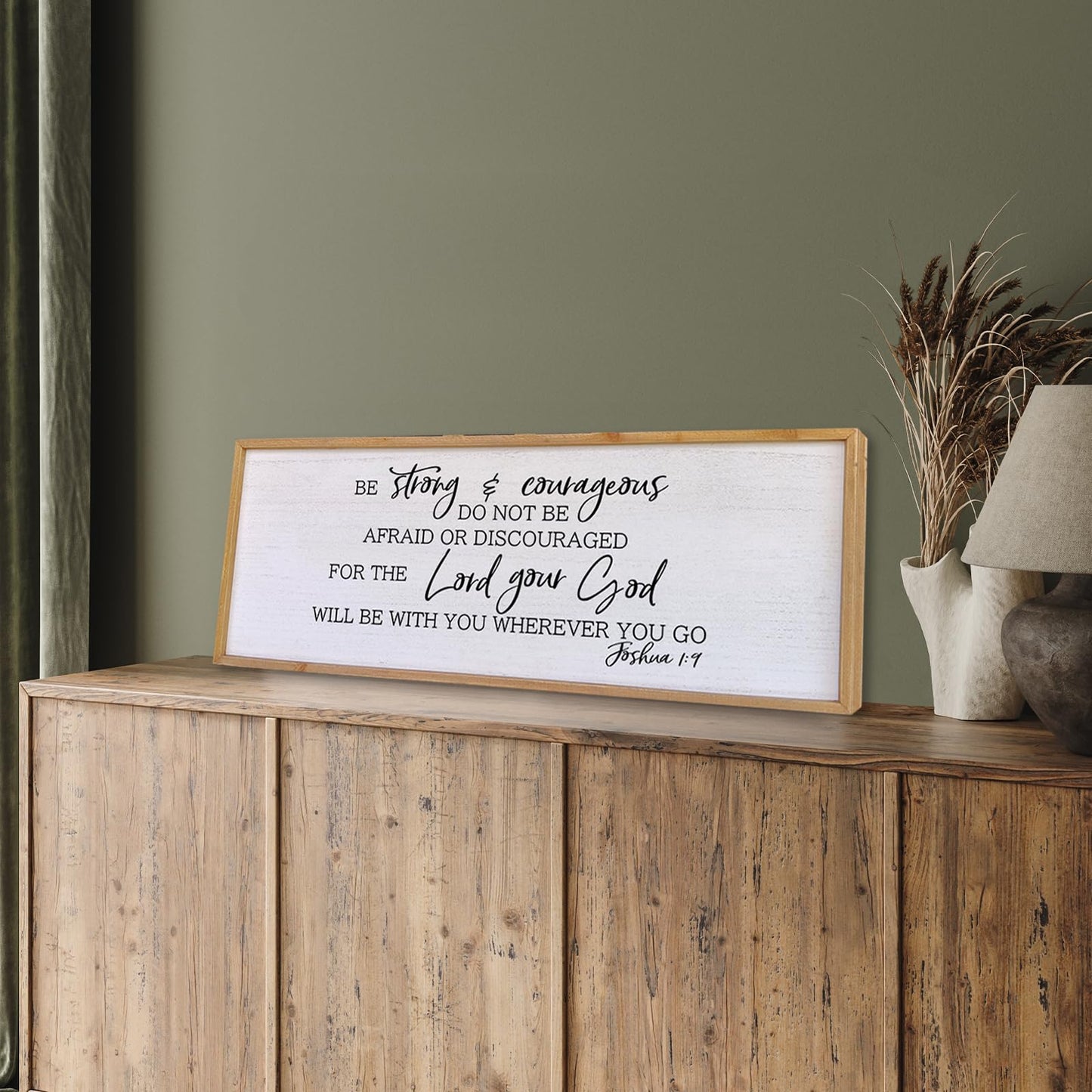 Be Strong And Courageous Sign Wall Decor 40"x15" Large Farmhouse Living Room Plaque Joshua 1:9 Bible Verse Inspirational Quote Positive Faith Home Hanging Rustic Catholic Scripture Christian Art (Wood)