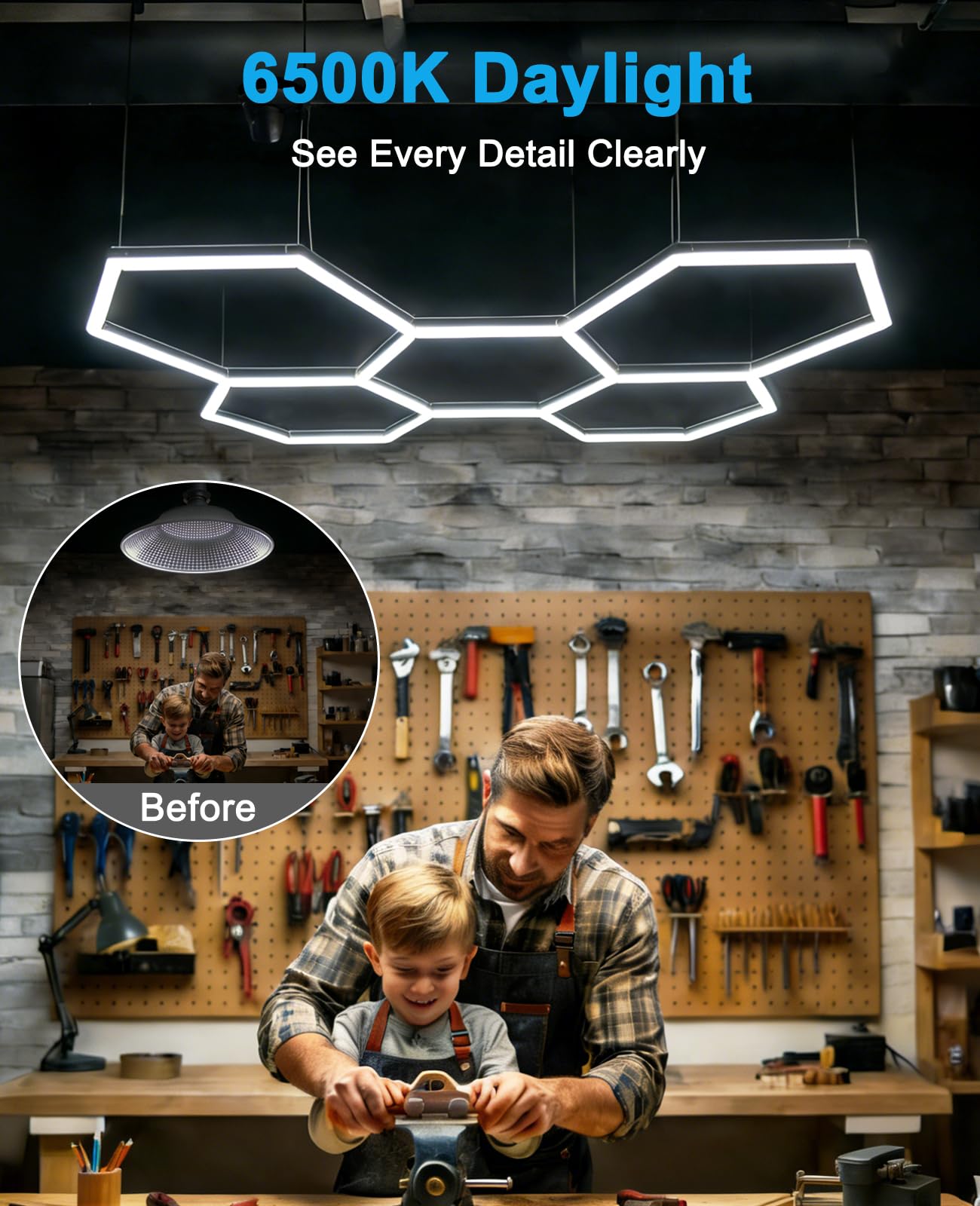 Hexagon Garage Lights: Hexagon led Gym Lights 26520LM DIY Car Detailing Ceiling LED Shop Light for Basement Warehouse Workshop Barbershop Car Care Wash Room Auto Beauty Exhibition Hall 5 Grids 6500K