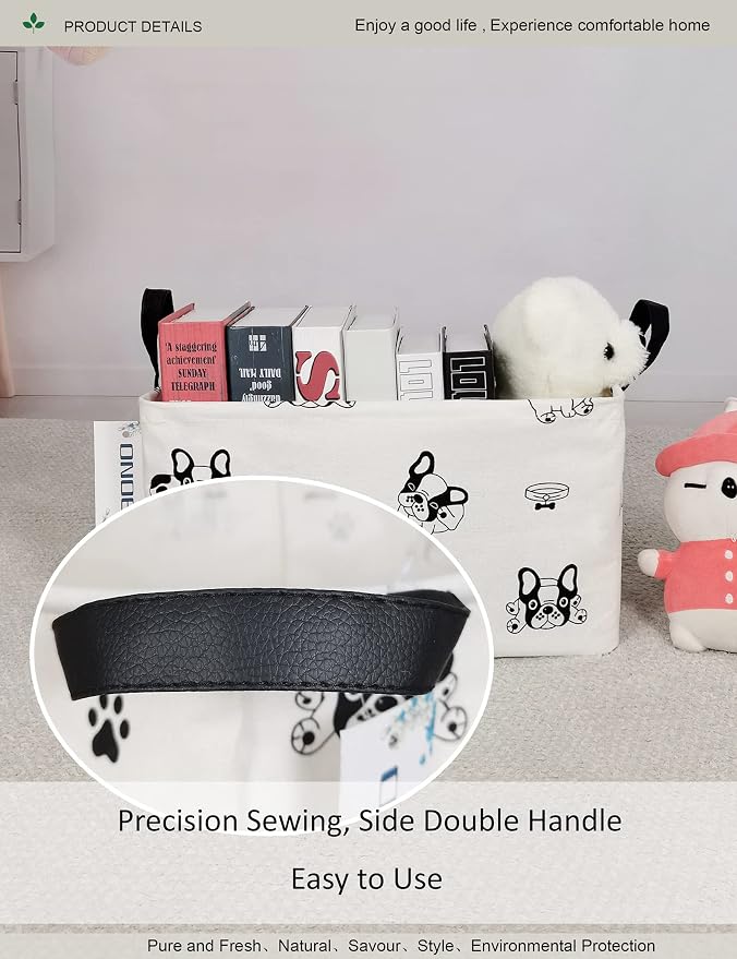 Rectangular Bulldog Pattern Storage Bin, Decorative Canvas Laundry Basket with Dual Handles, Foldable Toy & Household Organizer, Multipurpose Party Gift Basket for Home Bedroom Dorm