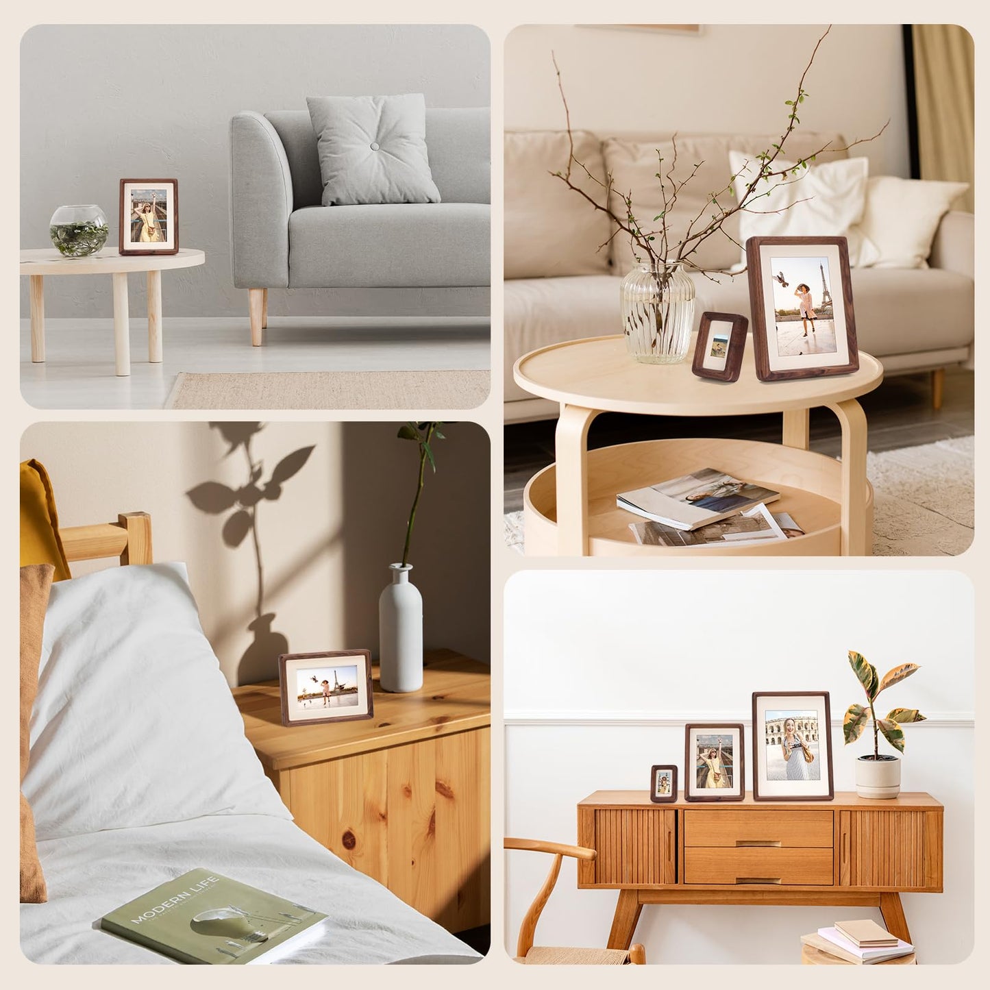 3Liangthings Solid Walnut Picture Frame 4x6 5x7, Solid Wood Tabletop Photo Frame with Decorative Joinery Corners, Horizontal or Vertical Display (Walnut, For 4x6 / 5x7 Photo)