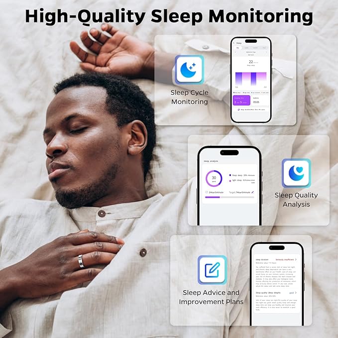 Ultra-Thin Smart Ring for Women Men,Sleep Tracker Ring with Heart Rate, Waterproof Fitness Ring for Activity Monitoring/Steps/Calories,No Subscription Fee,for iSO & Android (Silver, 7)