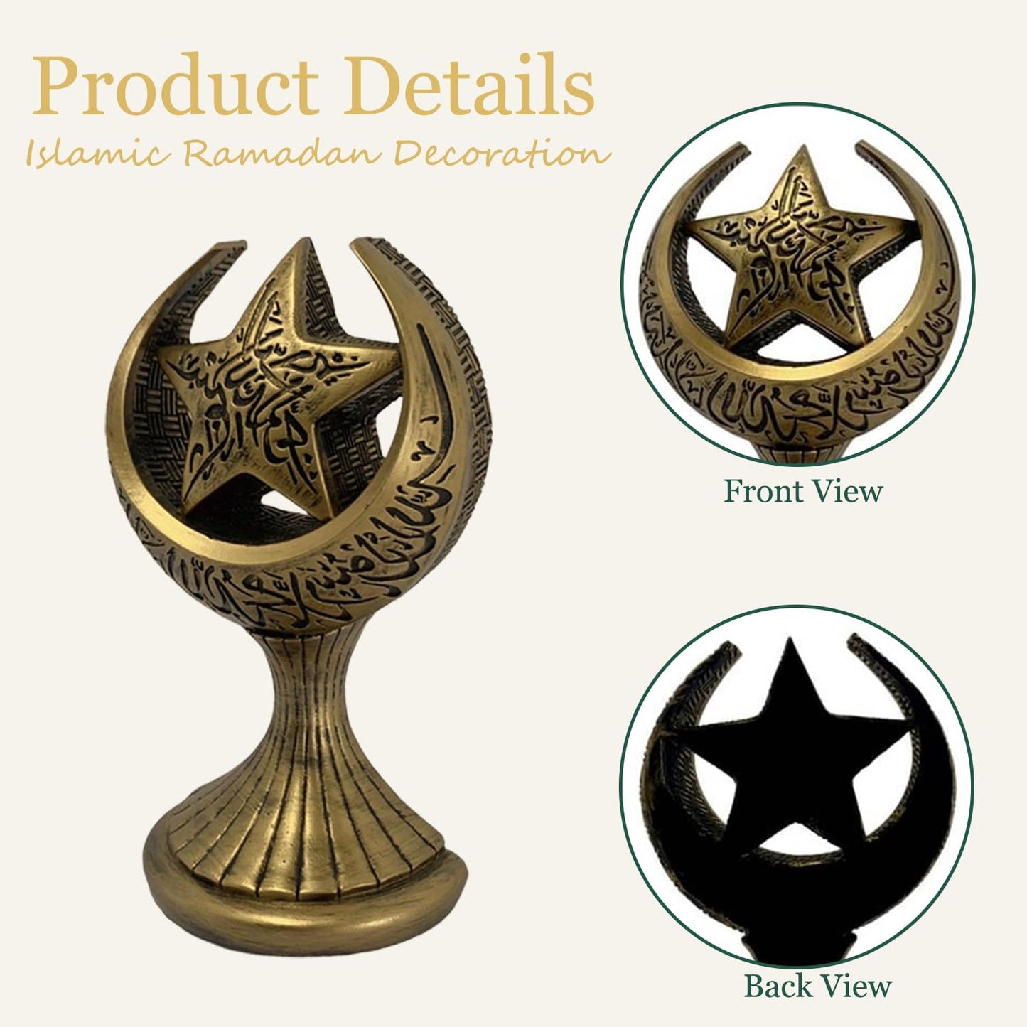 Mingzhang Ramadan Decorations for Home, Islamic Crescent Moon Star Statue, Eid Mubarak Table Centerpiece, Gold Ramadan Decor Ornament Gift